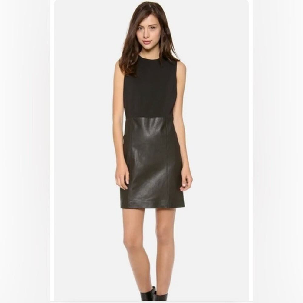 Vince Sleeveless Leather Ponte Combo Sheath Dress Black - Size: 6 - Picture 5 of 13